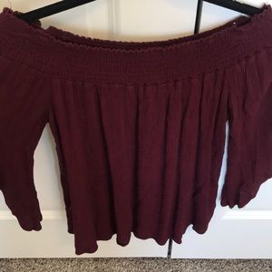 Off the shoulder maroon blouse